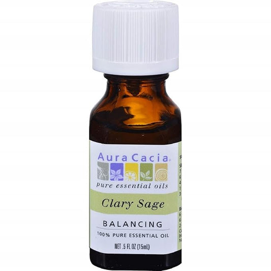 Aura Cacia Clary Sage Essential Oil, Pure Salvia Sclarea Oil, Balancing Aromatherapy for Diffusers, Massage, Relaxation and DIY Blends | 0.5 Fl Oz (Pack of 2)