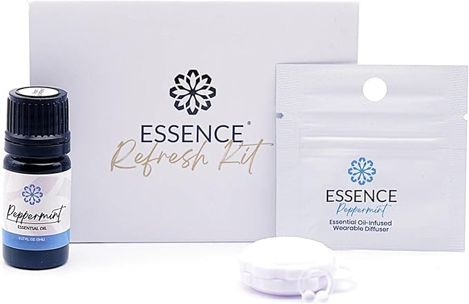 Essence Refresh Kit | Solid Scents Essential Oils | Aromatherapy Nasal Diffuser | Personal Scent Clip for Travel, Work & Everyday Use | Made in USA | Peppermint | White Pod