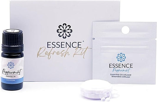 Essence Refresh Kit | Solid Scents Essential Oils | Aromatherapy Nasal Diffuser | Personal Scent Clip for Travel, Work & Everyday Use | Made in USA | Peppermint | White Pod
