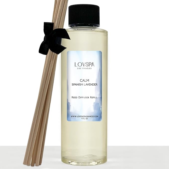 LOVSPA Calm Spanish Lavender Diffuser Oil - Luxury Essential Oils for Diffuser Refill & Air Freshener Room Spray - Long-Lasting & Natural Home Fragrance, Scented Oil for Diffusers, USA Made, 4oz