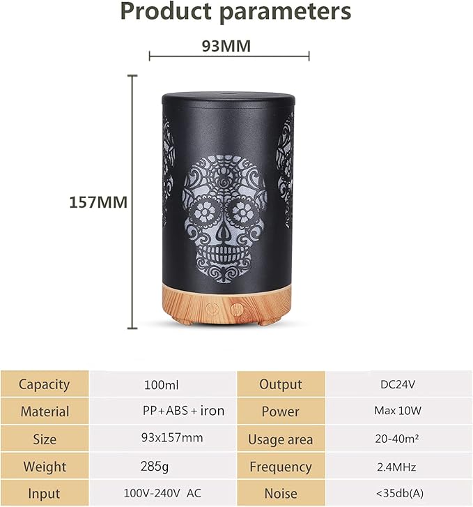 Essential Oil Diffuser, Diffusers for Essential Oils Aromatherapy Diffuser Cool Mist Humidifier with 7 Colors Lights 3 Mist Mode Waterless Auto Off for Gaming Room Office, Iron Black