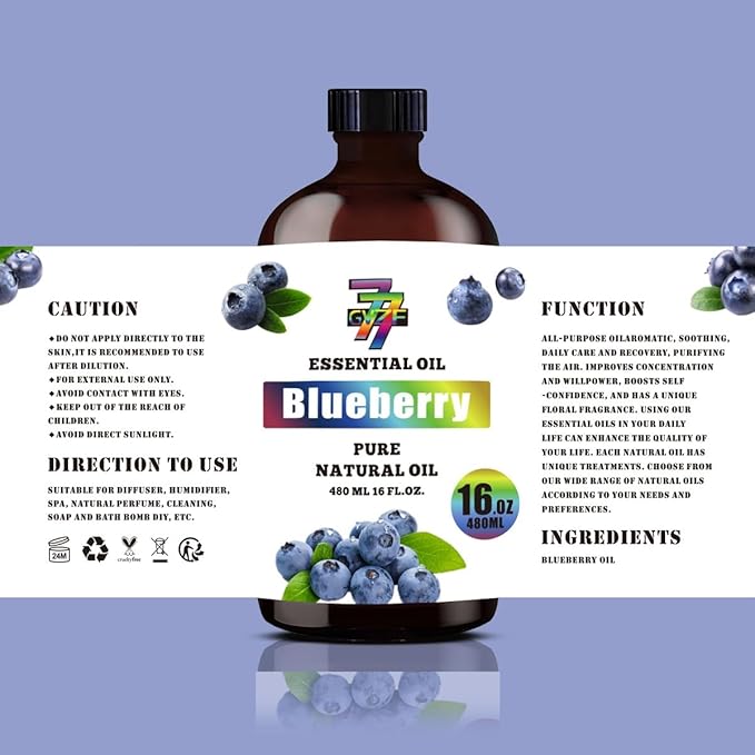Blueberry Essential Oil - GV77ZF Blueberry Oils for Diffusers, Humidifiers, DIY Candles, Soap, Cleaning, Home, Office, Yoga, Massage, Gifts - 16 fl oz (480 ml)