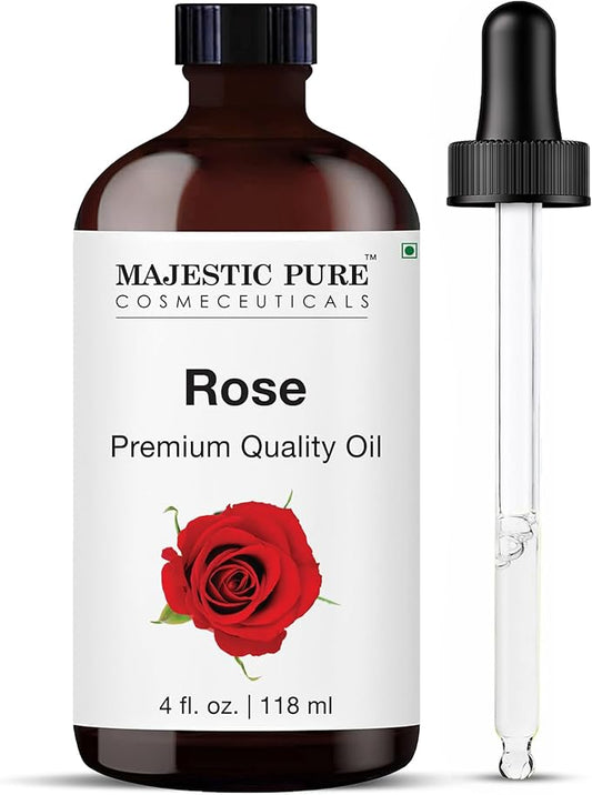 Majestic Pure Rose Premium Essential Oil 4 Fl Oz for Diffusers, Humidifiers, Massage, DIY Candles, Soap, Cleaning, Home, Yoga, Office, Gifts - 118 ml