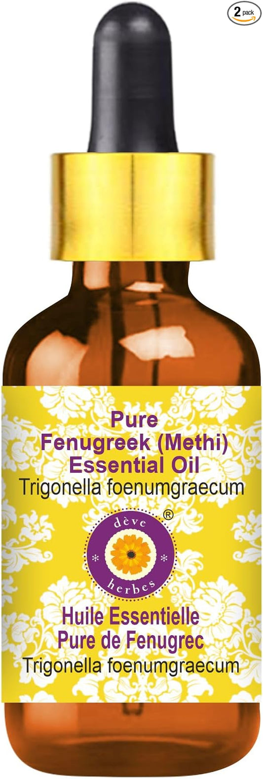Deve Herbes Pure Fenugreek (Methi) Essential Oil (Trigonella foenumgraecum) with Glass Dropper Steam Distilled 5ml (0.16 oz)