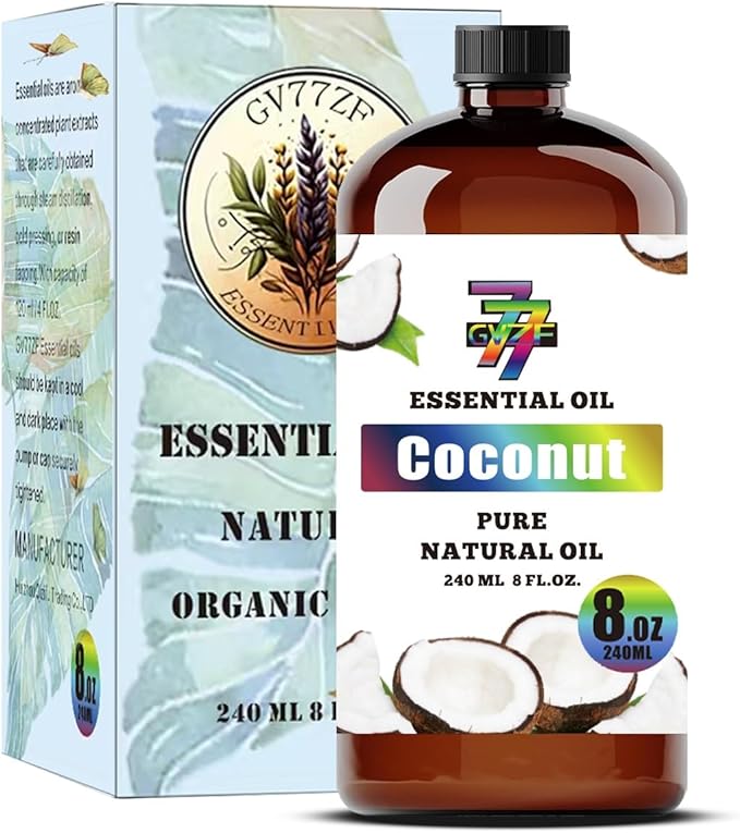 Coconut Essential Oil - GV77ZF Coconut Oils for Diffusers, Humidifiers, DIY Candles, Soap, Cleaning, Home, Office, Yoga, Massage, Gifts - 8 fl oz (240 ml)