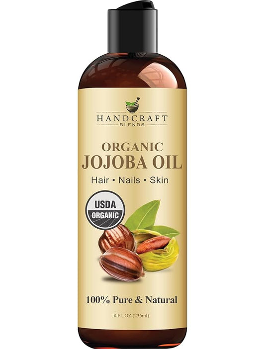 Handcraft Blends USDA Organic Jojoba Oil | Cold-Pressed | 8 Fl Oz | 100% Pure & Natural | for Hair, Skin & Face | Premium Grade Carrier Oil | for Massage & Aromatherapy | Hexane-Free