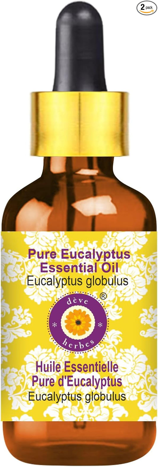 Deve Herbes Pure Eucalyptus Essential Oil (Eucalyptus globulus) with Glass Dropper Steam Distilled 50ml (1.69 oz)