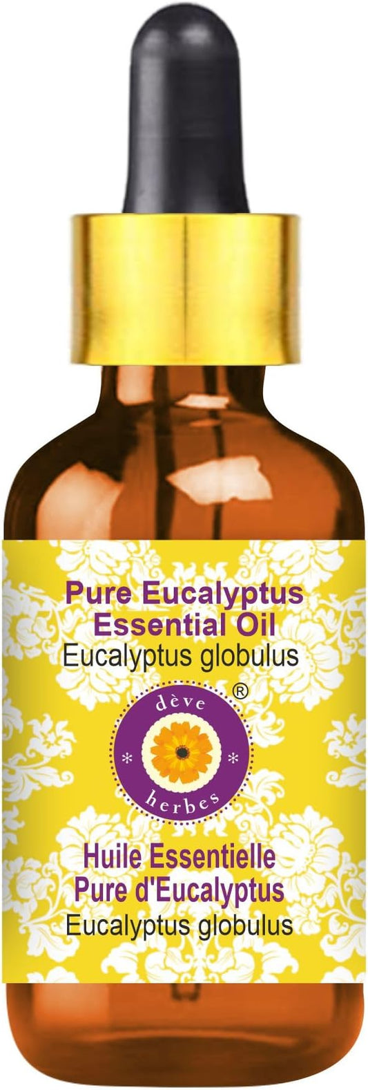 Deve Herbes Pure Eucalyptus Essential Oil (Eucalyptus globulus) with Glass Dropper Steam Distilled 100ml (3.38 oz)