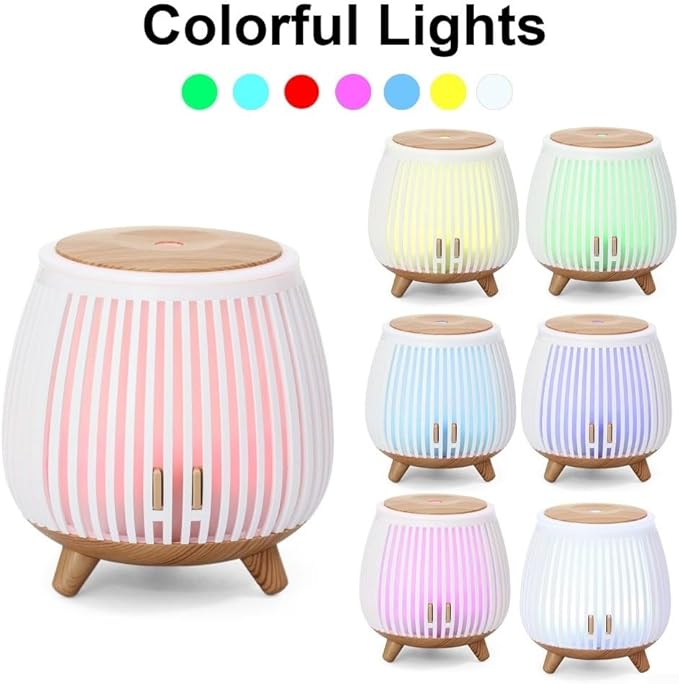 Humidifier and Essential Oil Diffuser with LED Mood Lighting, Low Noise, Auto Shut-Off, Compact USB Powered Aroma Air Freshener(Light wood grain)