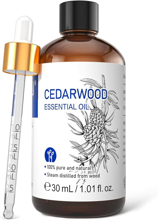 HIQILI 1 Fl Oz Cedarwood Essential Oil, Pure Natural Cedarwood Oil for Hair, Diffuser, Aromatherapy - 30ML