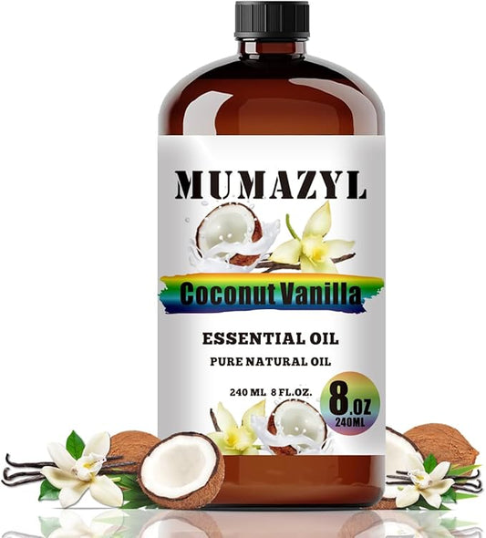 Coconut Vanilla Essential Oil, Coconut Vanilla Oil 8 Fl Oz 240ML for Diffuser Humidifier Yoga Cleaning DIY Candle Soap Making MUMAZYL Essential Oils