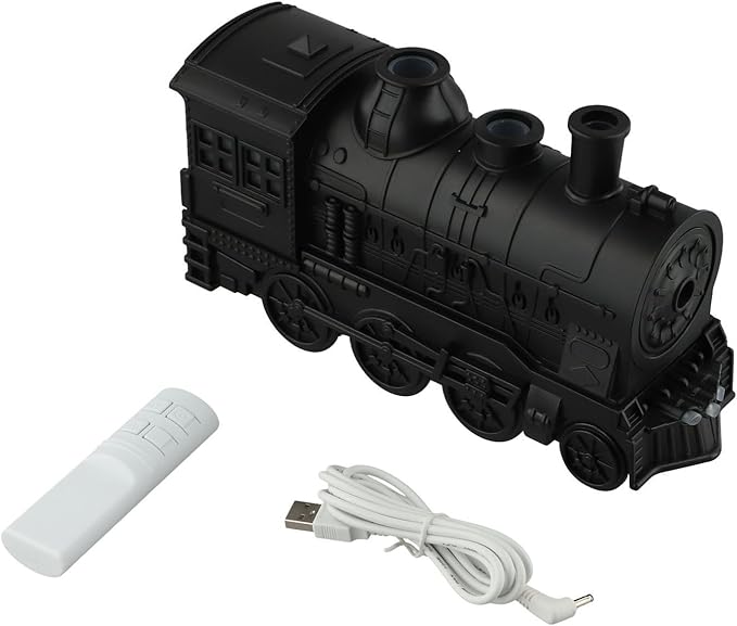 FABULETTA 300ml Retro Steam Train Essential Oil Diffuser with Cool Mist Humidifier, Quiet 25dB Operation, Auto Shut-Off, Dual Light Modes & Timer for Bedroom(Black)