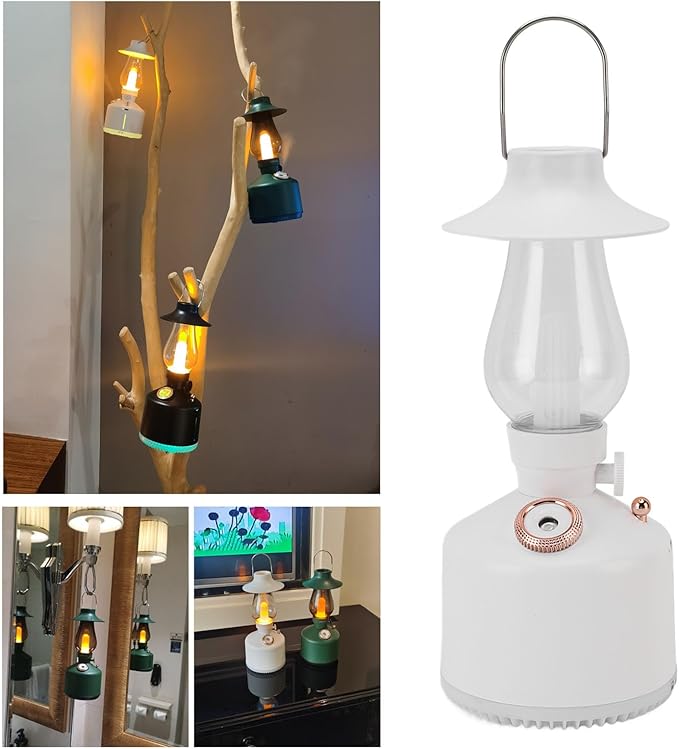 Vintage Humidifier, Essential Oil Diffuser, USB Rechargeable, Portable Lamp Humidifier, for Home Bedroom Camping (White)