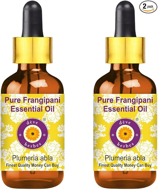 dève herbes Frangipani Essential Oil (Plumeria alba) with Glass Dropper Pure | Non-Sticky | Non-Greasy | Lightweight | Men & Women | All Skin Types | Steam Distilled 5ml X 2 (0.33 oz)