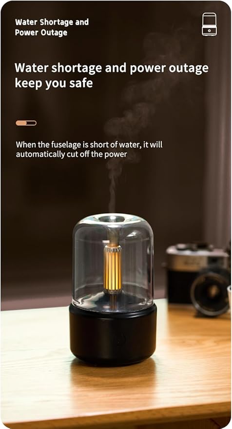 Candlelight Flame Air Diffuser,Portable Essential Oil Diffuser Noiseless 120ML Aroma Diffuser Waterless Auto-Off Protection for Spa Home Yoga Office Bedroom (Black)