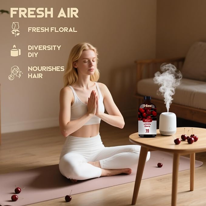 Cherry Essential Oil – MLYNKL Cherry Oils 16.33 fl oz for Diffusers, Humidifiers, Massage, DIY Candles, Soap, Cleaning, Home, Yoga, Office, Gifts - 490 ml