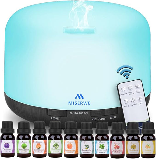 Diffuser 500ML Essential Oil Diffuser with Adjustable Mist Mode and 4 Timer Setting Diffuser for Essential Oils Waterless Auto Shut-Off for Home Office Yoga Spa