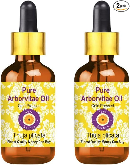Deve Herbes Arborvitae Oil (Thuja plicata) with Glass Dropper | Cold Pressed | Pure | Natural | for Diluting Essential Oils | for Skin & Massage | Non-Sticky | Lightweight | Unisex | 15ml X 2 (1 oz)