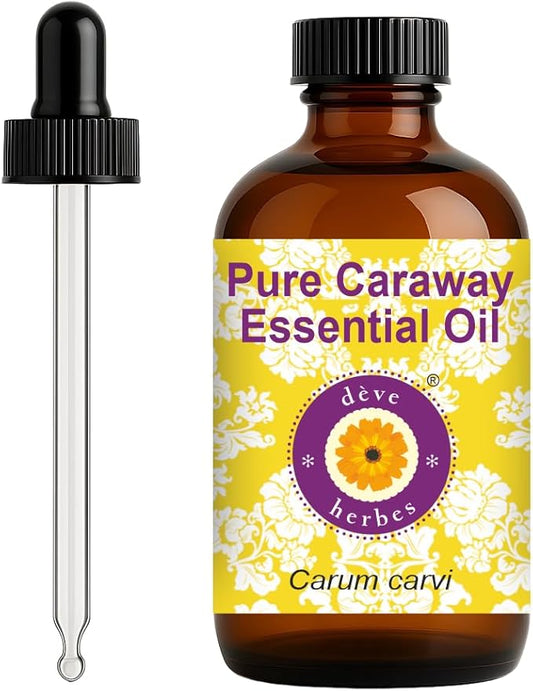 dève herbes Caraway Essential Oil (Carum carvi) with Glass Dropper | Pure | Non-Sticky | Non-Greasy | Lightweight | Men & Women | All Skin Types | Steam Distilled 120ml (4 oz)