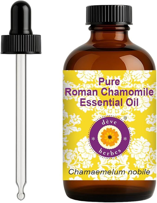 Deve Herbes Pure Roman Chamomile Essential Oil (Chamaemelum nobile) with Glass Dropper Steam Distilled 120ml (4 oz)