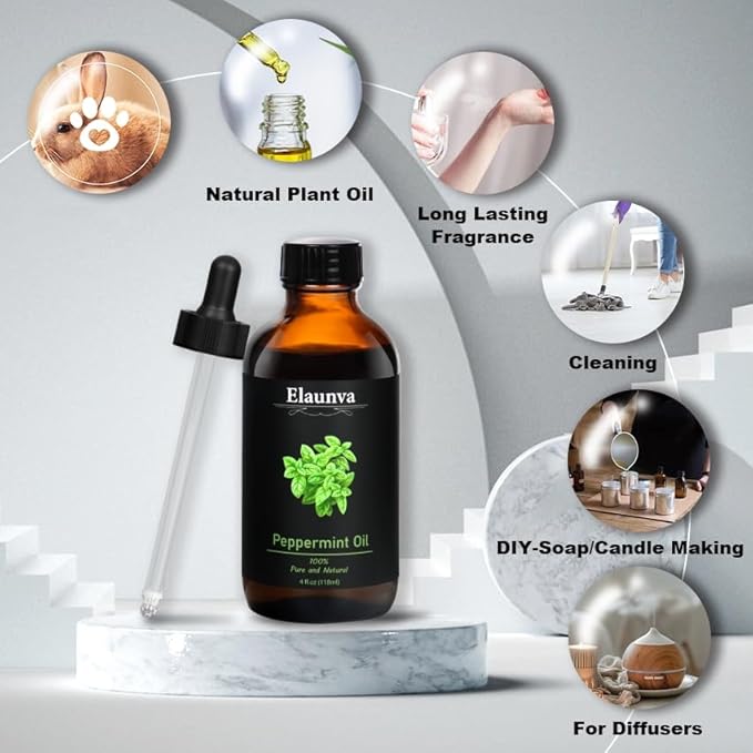 Peppermint Essential Oil, 4Fl.Oz (118ML) 100% Pure&Natural Oils for Aromatherapy Diffusers, Humidifiers,DIY Candle and Soap Making, Gift,Plant Scent,Spring Gifts(Peppermint)