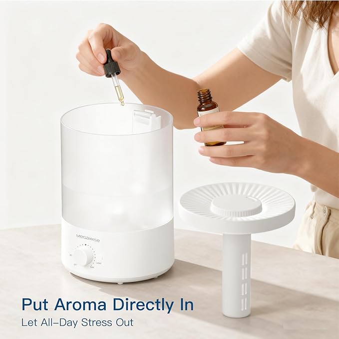 MEGAWISE 3.5L Ultrasonic Cool Mist Humidifier – Top-Fill, Essential Oil Diffuser, Quiet Operation, Night Light, Auto Shut-Off for Home & Office (1)