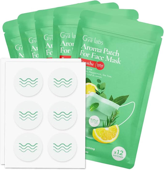 Gya Labs Breathe Aroma Patch - Essential Oil Scented Mask Stickers For Face Masks & Pillows, Infused With Refreshing & Fragrant Essential Oils (5 Packs, 60 Stickers)