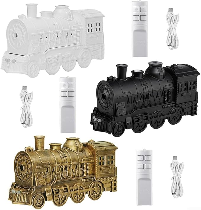 300ml Retro Steam Train Essential Oil Diffuser and Cool Mist Humidifier with Ultra-Quiet Operation, Dual Ambient Lights, Two Spray Modes, Automatic Shut-Off Safety(Silver)