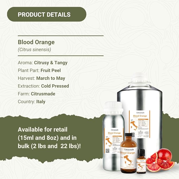 Blood Orange Essential Oil - Direct from Citrusmade in Sicily - Pure Essential Oil for Diffusers and Aromatherapy - Natural Citrus Scent | 100% Pure Therapeutic Grade (2lbs)
