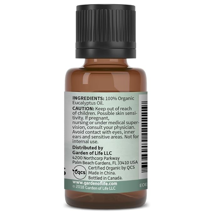 Garden of Life Essential Oils - 100% Organic & Pure Eucalyptus Essential Oil for Diffuser, Aromatherapy, Meditation - Clarity & Focus, Stimulate, Invigorate, Refresh, 0.5 fl oz