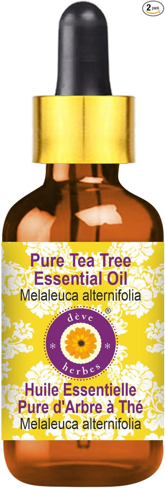 Deve Herbes Pure Tea Tree Essential Oil (Melaleuca alternifolia) with Glass Dropper Steam Distilled 10ml (0.33 oz)