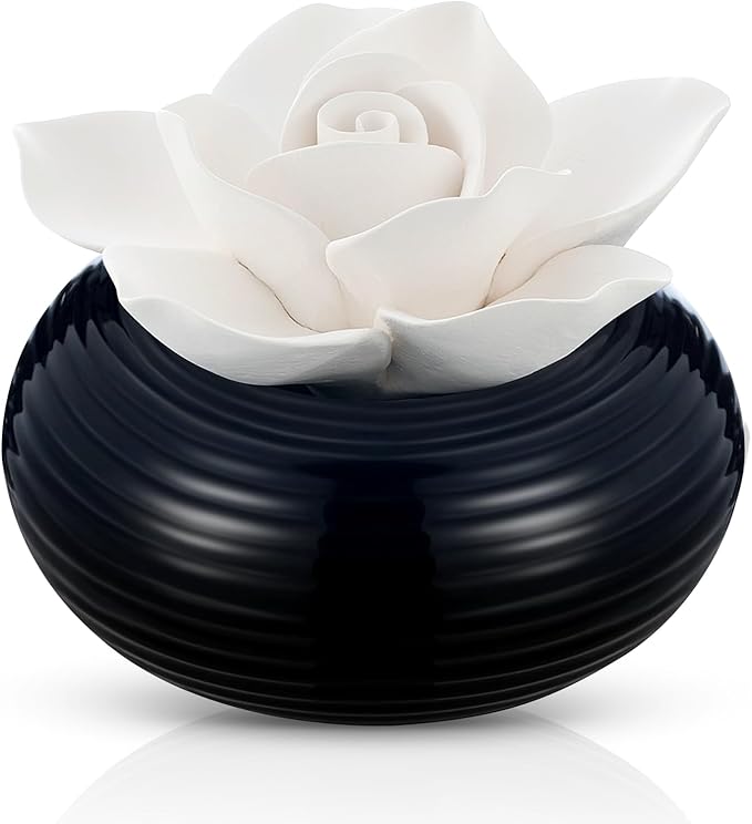 Honeydak 1 Pcs Reedless Ceramic Diffuser Set, Porcelain White Flower Aromatherapy Essential Oil Diffuser for Home Office Bathroom Tabletop Decor, Non-Electric, Valentines Day Gift (Camellia)