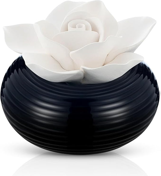 Honeydak 1 Pcs Reedless Ceramic Diffuser Set, Porcelain White Flower Aromatherapy Essential Oil Diffuser for Home Office Bathroom Tabletop Decor, Non-Electric, Valentines Day Gift (Camellia)