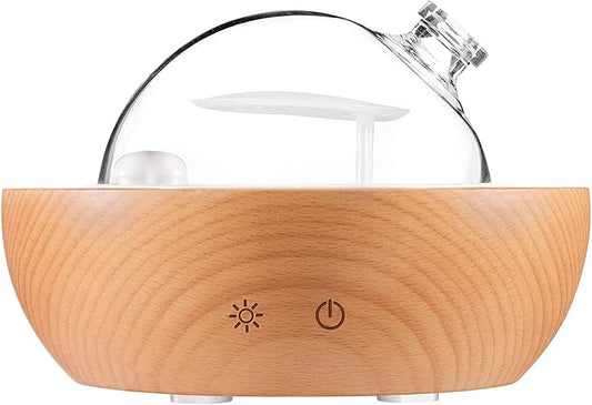 Glass Essential Oil Diffuser,Real Wood Base,The 2025 Upgrade Aromatherapy Diffuser,Aroma Diffuse Humidifier,LED Light in 7 Colors，Suitable for Home Office Bedroom（Non-Glass Reservoir）
