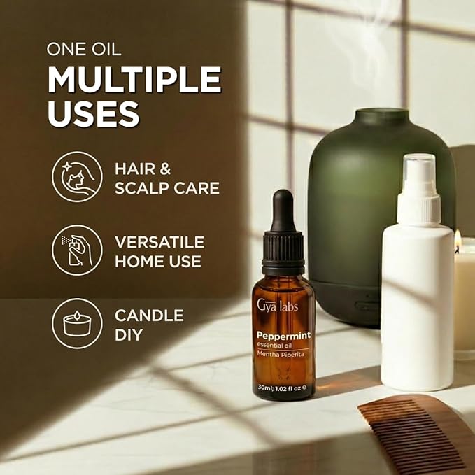Gya Labs Peppermint Essential Oil - 1.02 Fl Oz - for Hair, Skin, Diffuser, Aromatherapy & DIY Candle Making Scent