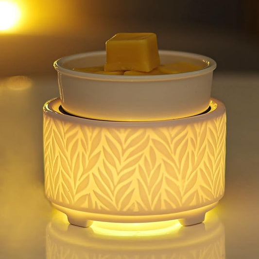 EQUSUPRO Wax Melt Warmer for Scented Wax Melts 3-in-1 Electric Ceramic Candle Wax Warmer Burner Fragrance Wax Melter for Home Office Bedroom Gift & Decor (White -7 led Light)