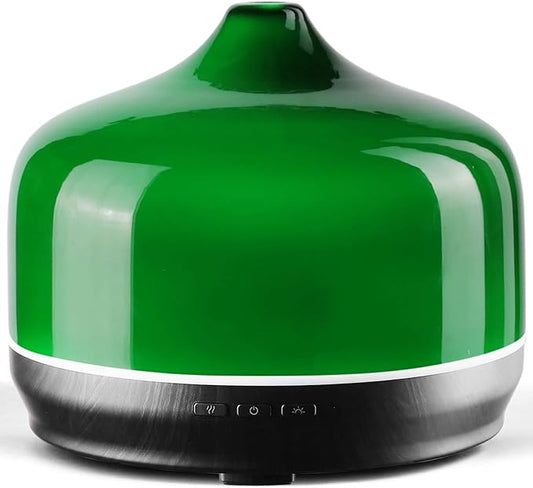 Porseme 500ml Glass Essential Oil Diffuser Aromatherapy Ultrasonic Cool Mist Humidifier 15-21 Running Hours Waterless Auto-Off Air Diffusers for Sleeping Yoga Working Spa(Hulk Green)