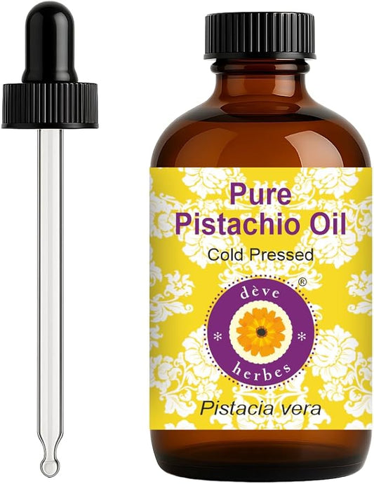 dève herbes Pistachio Oil (Pistacia vera) with Glass Dropper | Cold Pressed | Pure | Natural | For Diluting Essential oils | For Skin & Massage | Non-Sticky| Lightweight| Unisex | 120ml (4 oz)