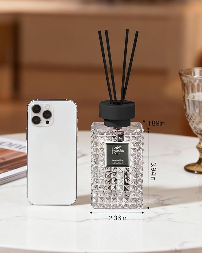 Reed Diffuser Set, Sandalwood Rose Scented Home Fragrance Air Freshener for Bathroom Shelf Decor, 5.07 fl oz/150ml Essential Oil with Sticks