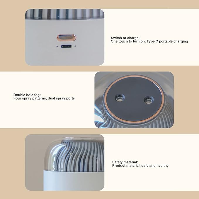 1000ml Mini Humidifier,Low Noise Aroma Air Diffuser Humidifier with Double Spray Night Light USB Design,Desktop Mute Air Purification Cool Mist Humidifier for Home Bedroom Office(White)