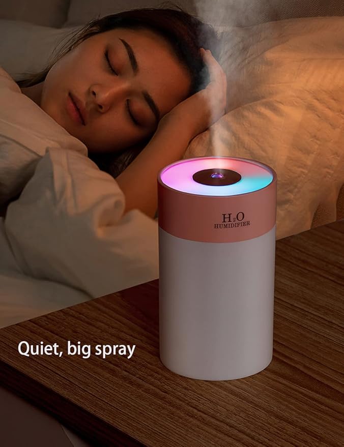 Colorful 260ml Humidifier,USB Power Supply,With 7 Color LED, Air Humidifier,Mini Air Humidifier,Can add essential oil,Suitable for Study Room, Bedroom, Baby Room, Office, Car (White)