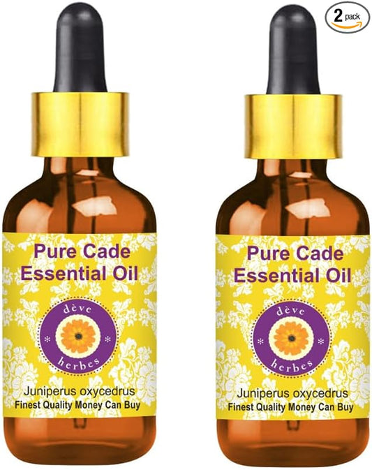 dève herbes Cade Essential Oil (Juniperus oxycedrus) with Glass Dropper Pure | Non-Sticky | Non-greasy | Lightweight | Men & Women | All Skin Types | Steam Distilled 50ml X 2 (3.38 oz)