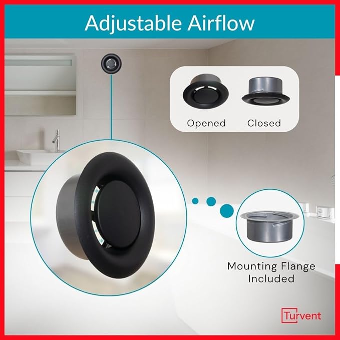 4 inch Black/Anthracite Metal Diffuser - Adjustable Vent for Wall - Ceiling Duct Cover - Exhaust Air Valve - Round Ventilation Covers for Bathroom Kitchen Garage