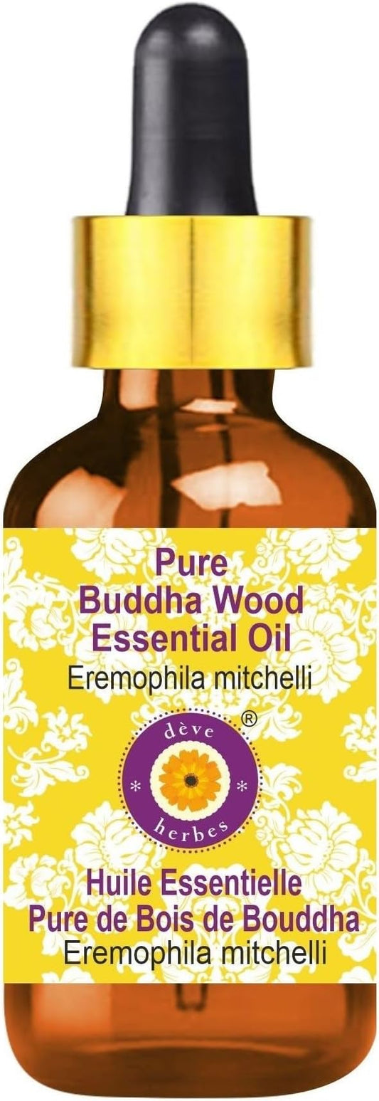 Deve Herbes Pure Buddha Wood Essential Oil (Eremophila mitchelli) Steam Distilled with Glass Dropper 5ml (0.16 oz)