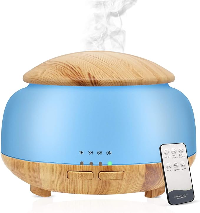Essential Oil Diffuser, Daroma Aromatherapy Diffuser With Remote Control,300ml Aroma Ultrasonic Nebulizing Cool Mist Humidifier,7 Color Mood Lights & Waterless Auto-Off for Home Office Gift,Light Wood