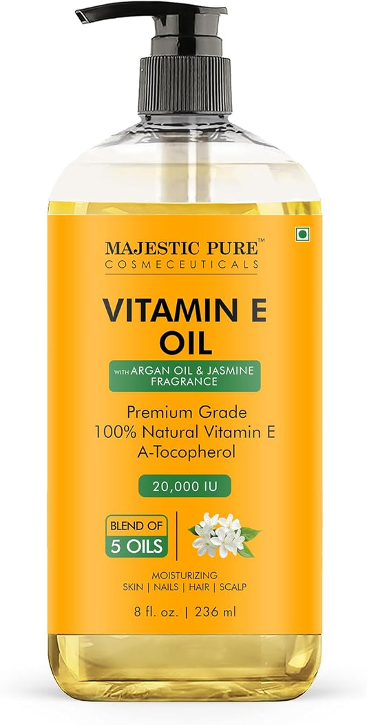 Majestic Pure Oil - 100% Pure and Natural- Cold Pressed & Hexane Free Natural Hair Growth Oil for Eyelashes, Eyebrows, Skin, Body, Face, Nails & Scalp - Vitamin E Oil with Argan Oil 8 Fl Oz