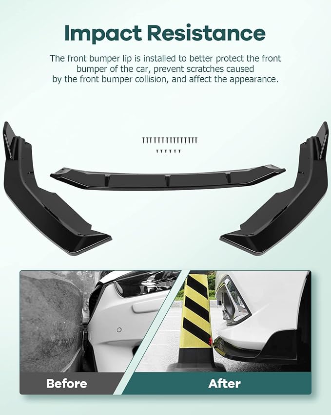 SCITOO 3PCS Black PP Front Bumper Body Kit Spoiler Chin Spoiler Front Bumper Lip Fit for 2020 for Nissan Slyphy (sentra)