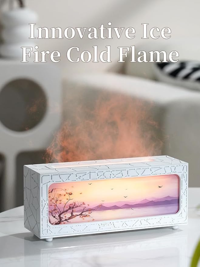 Essential Oil Diffusers Ultrasonic Fireplace Flame Aromatherapy Diffuser, Auto Shut-Off, Timer Setting, 7 Colors LED Lights Changing for Home, Office, Spa 200ml (Wood Grain)