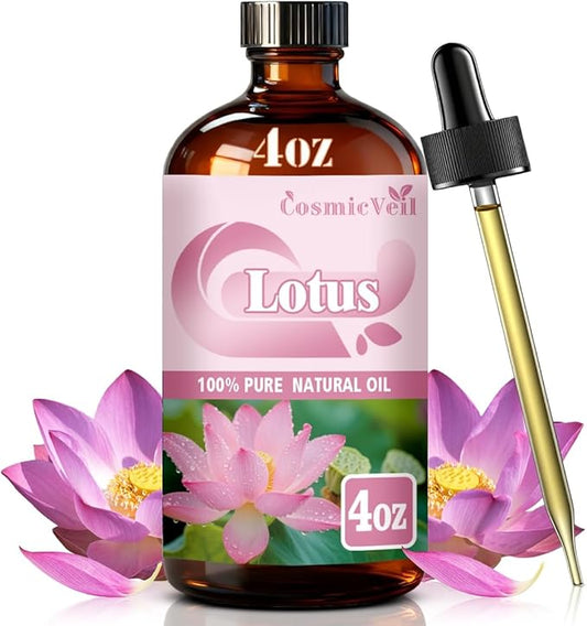 Lotus Essential Oil Lotus Oil for Aroma Diffuser,Humidifier,Home Fragrance,Cleaning,Body Care,Massage,Yoga,DIY Candle,DIY Soap CosmicVeil（Lotus，4 Fl Oz (Pack of 1)）