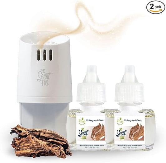 Scent Fill Mahogany Teak Plug in Air Freshener, Scented Oil Refills, 2 Refills + Diffuser